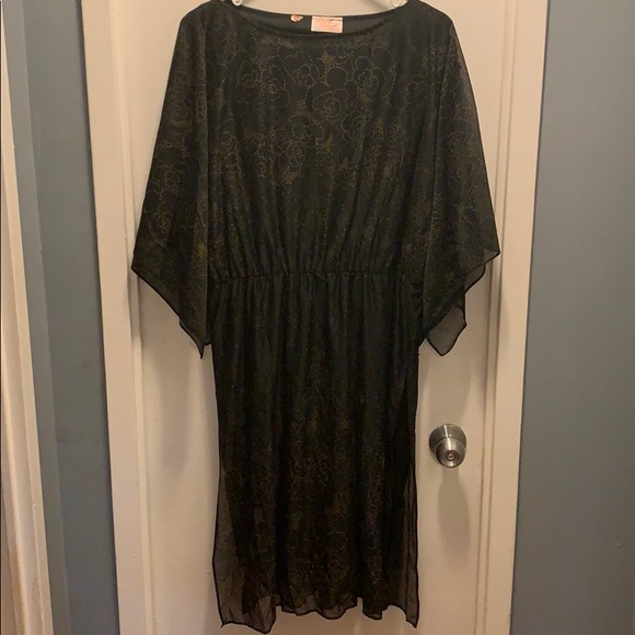 Vintage black dress with gold floral pattern